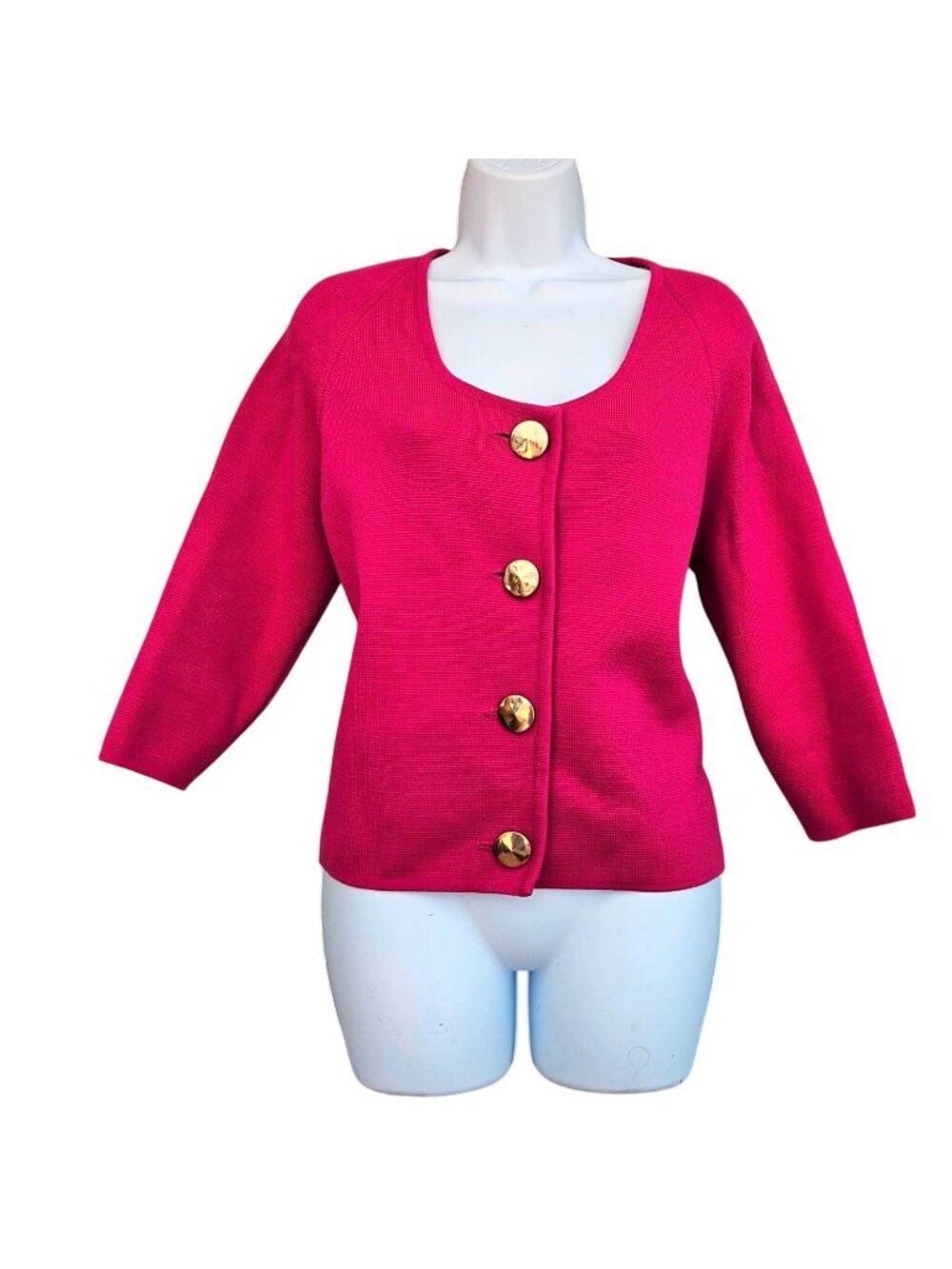 Vintage I Magnin Marchesa di Gresy Italy Wool Cardigan Fuchsia Gold Buttons M